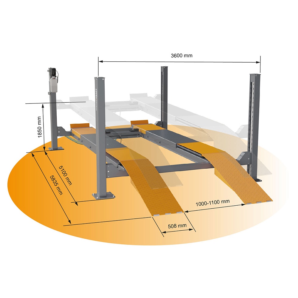 WiederKraft WDK-545 Четырехстоечный автомобильный подъемник г/п 5 тонн под сход-развал