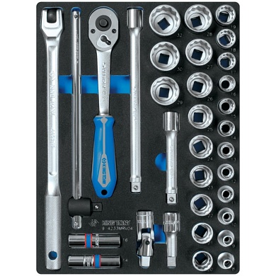 KING TONY Набор торцевых головок 1/2" с принадлежностями, двенадцатигранные, ложемент, 33 предмета KING TONY 9-4233MRV04