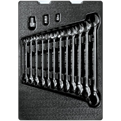 KING TONY Набор комбинированных трещоточных ключей, 8-22 мм, ложемент, 15 предметов KING TONY 9-10115MR