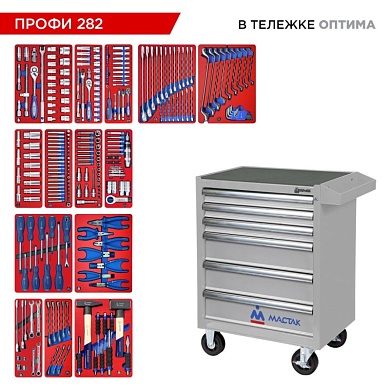 Набор инструментов 282 предмета, "ПРОФИ 282", в серой тележке МАСТАК 52-06282G